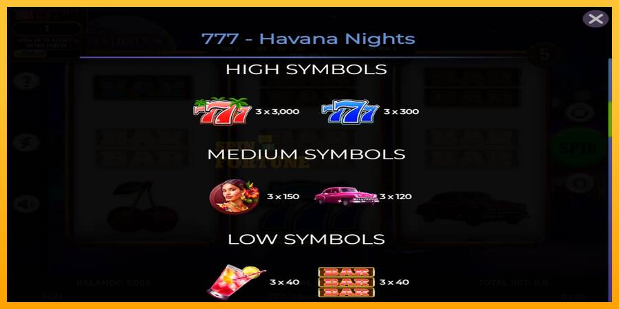 777 - Havana Nights mesin permainan untuk uang, gambar 5