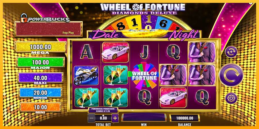 PowerBucks Wheel of Fortune Diamonds Deluxe Date Night mesin permainan untuk uang, gambar 2