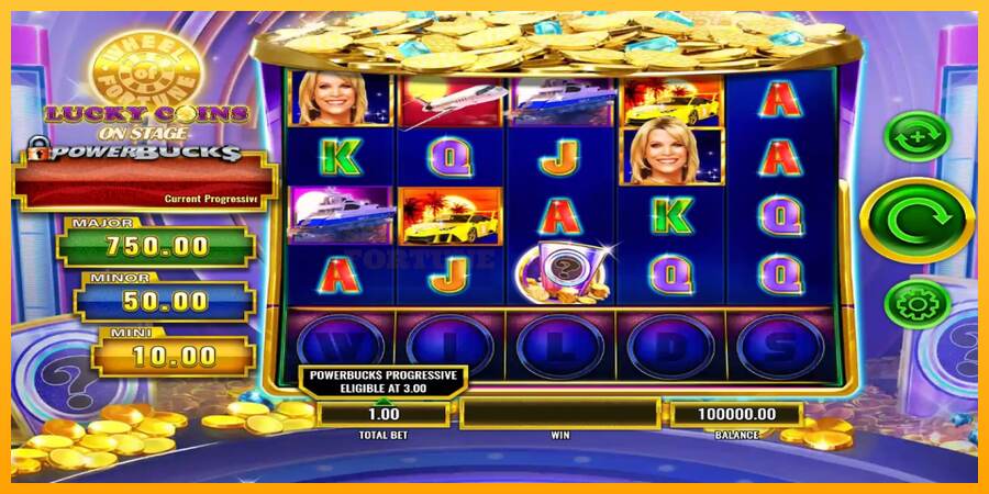 PowerBucks Wheel of Fortune Lucky Coins On Stage mesin permainan untuk uang, gambar 1