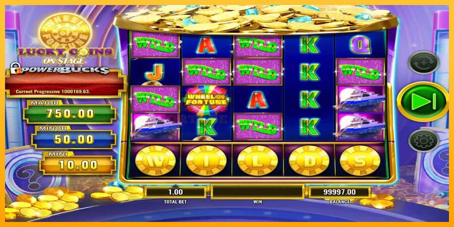 PowerBucks Wheel of Fortune Lucky Coins On Stage mesin permainan untuk uang, gambar 3