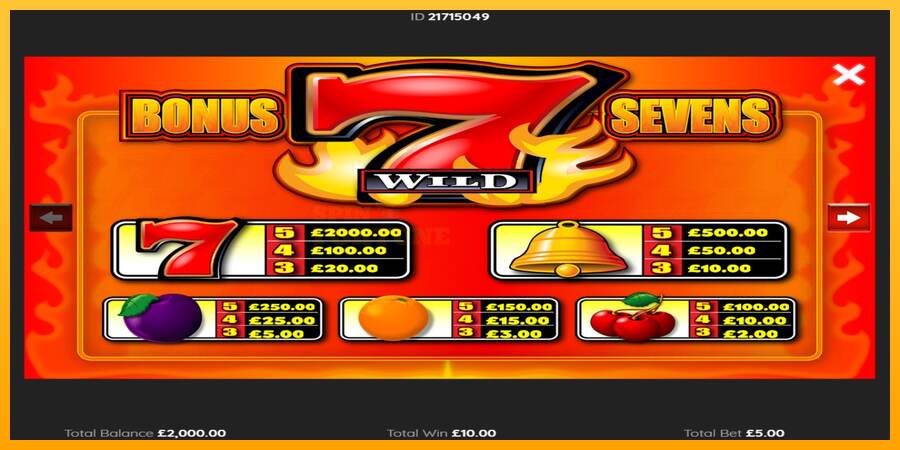 Bonus Sevens Wild mesin permainan untuk uang, gambar 3