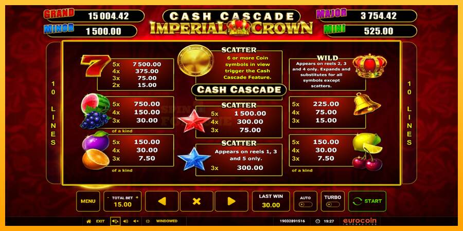 Cash Cascade Imperial Crown mesin permainan untuk uang, gambar 5