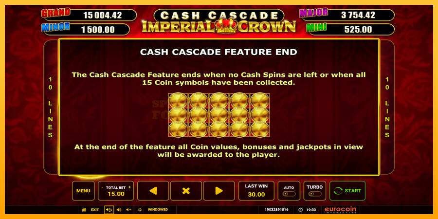 Cash Cascade Imperial Crown mesin permainan untuk uang, gambar 7