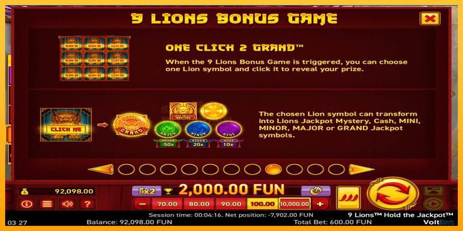 9 Lions: Hold The Jackpot mesin permainan untuk uang, gambar 3