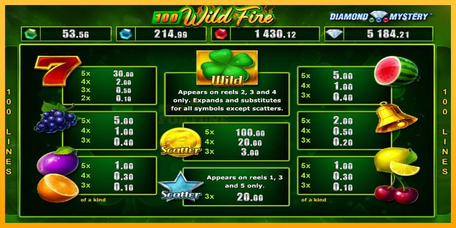 Diamond Mystery 100 Wild Fire mesin permainan untuk uang, gambar 4