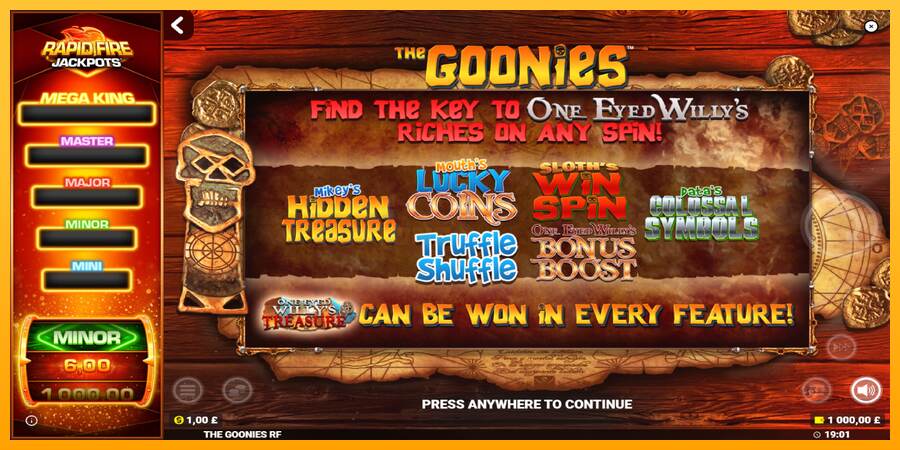 The Goonies Deluxe Rapid Fire Jackpots mesin permainan untuk uang, gambar 1