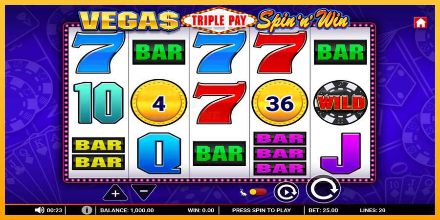 Vegas Triple Pay Spin n Win mesin permainan untuk uang, gambar 1