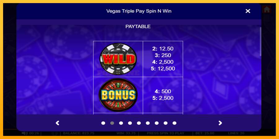 Vegas Triple Pay Spin n Win mesin permainan untuk uang, gambar 3