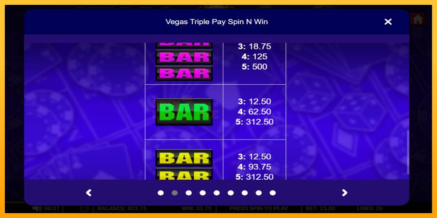 Vegas Triple Pay Spin n Win mesin permainan untuk uang, gambar 4