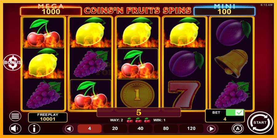 Coinsn Fruits Spins mesin permainan untuk uang, gambar 3