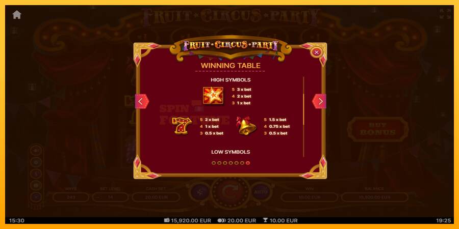 Fruit Circus Party mesin permainan untuk uang, gambar 7