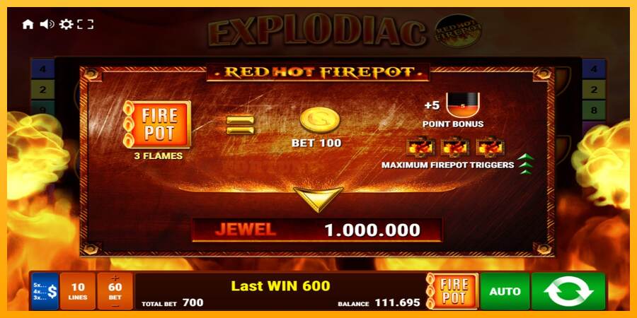 Explodiac Red Hot Firepot mesin permainan untuk uang, gambar 6