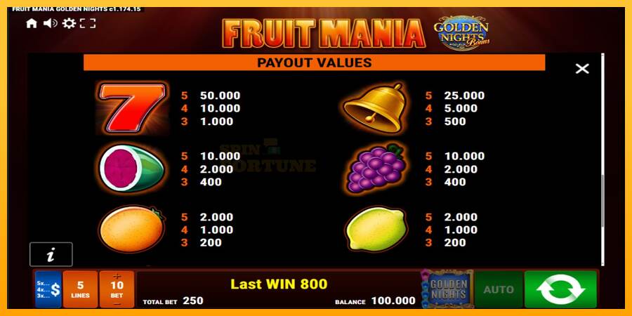 Fruit Mania Golden Nights mesin permainan untuk uang, gambar 7