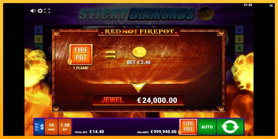 Sticky Diamonds Red Hot Firepot mesin permainan untuk uang, gambar 4