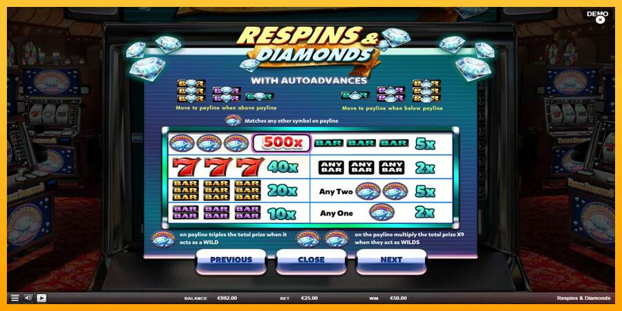 Respins Diamonds mesin permainan untuk uang, gambar 5