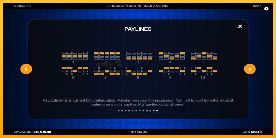Firebolt Multi 7s Hold and Win mesin permainan untuk uang, gambar 7
